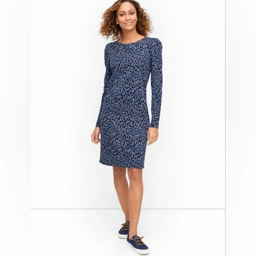 Talbot's Blue Leopard Print Sweatshirt Shift Dress Size Large